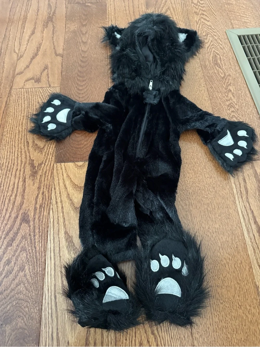 Black Furry Cat Kids Costume with Paw Details